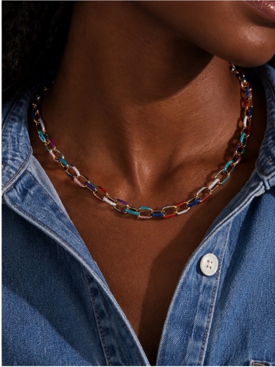 Jewelry - New! Colorful Colorblock Waterproof Gold Chain Link Necklace (4022) NWOT